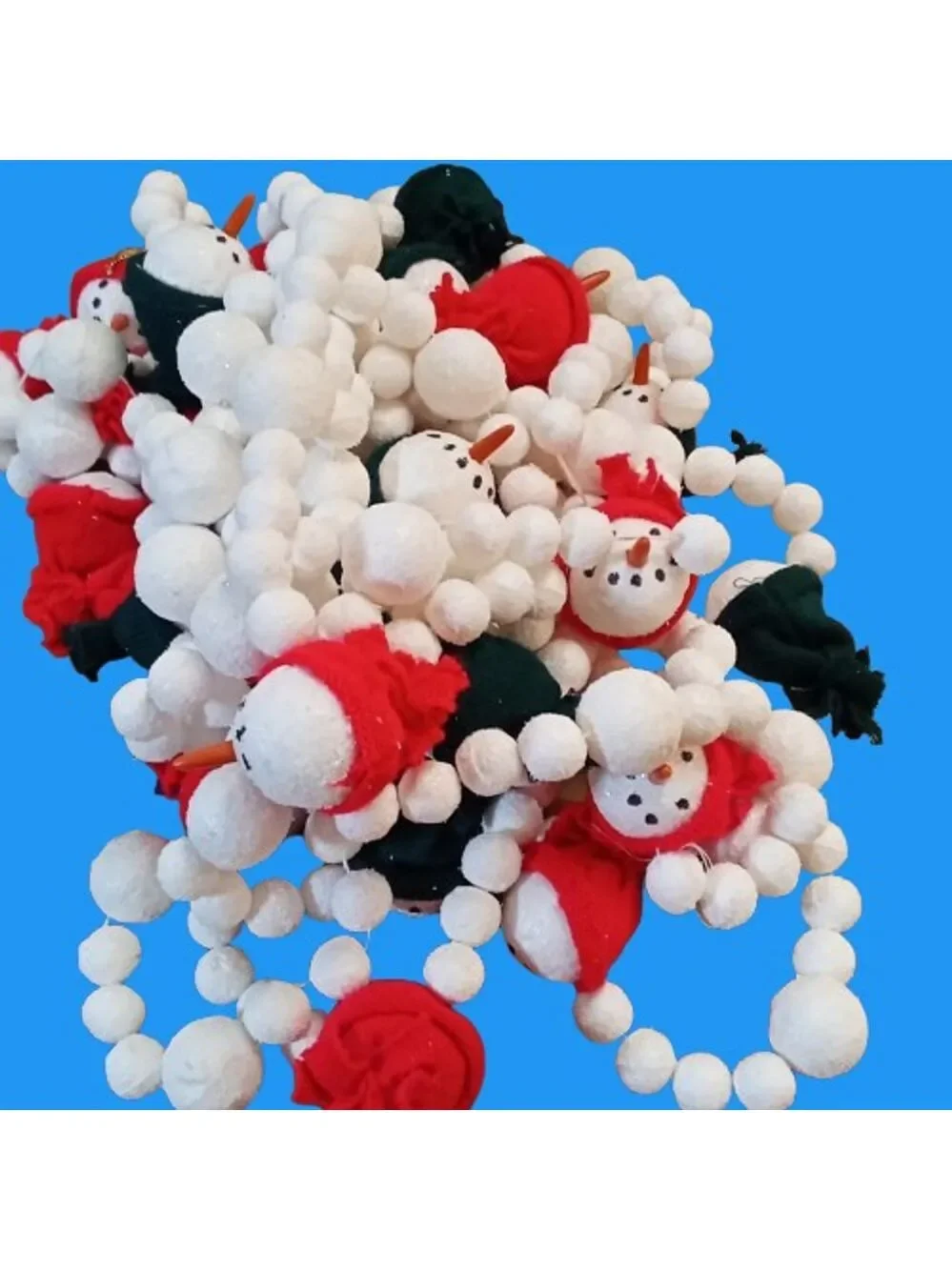 Set of 2 Vintage Snowman Head Garlands 12+ Feet Total Holiday Decor